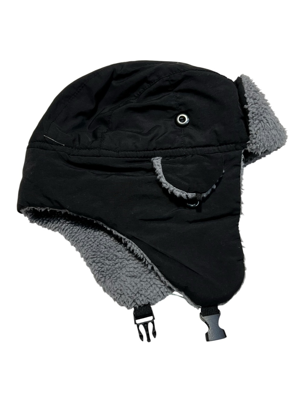 Black Sherpa-Lined Trapper Hat for Kids 5-8Y